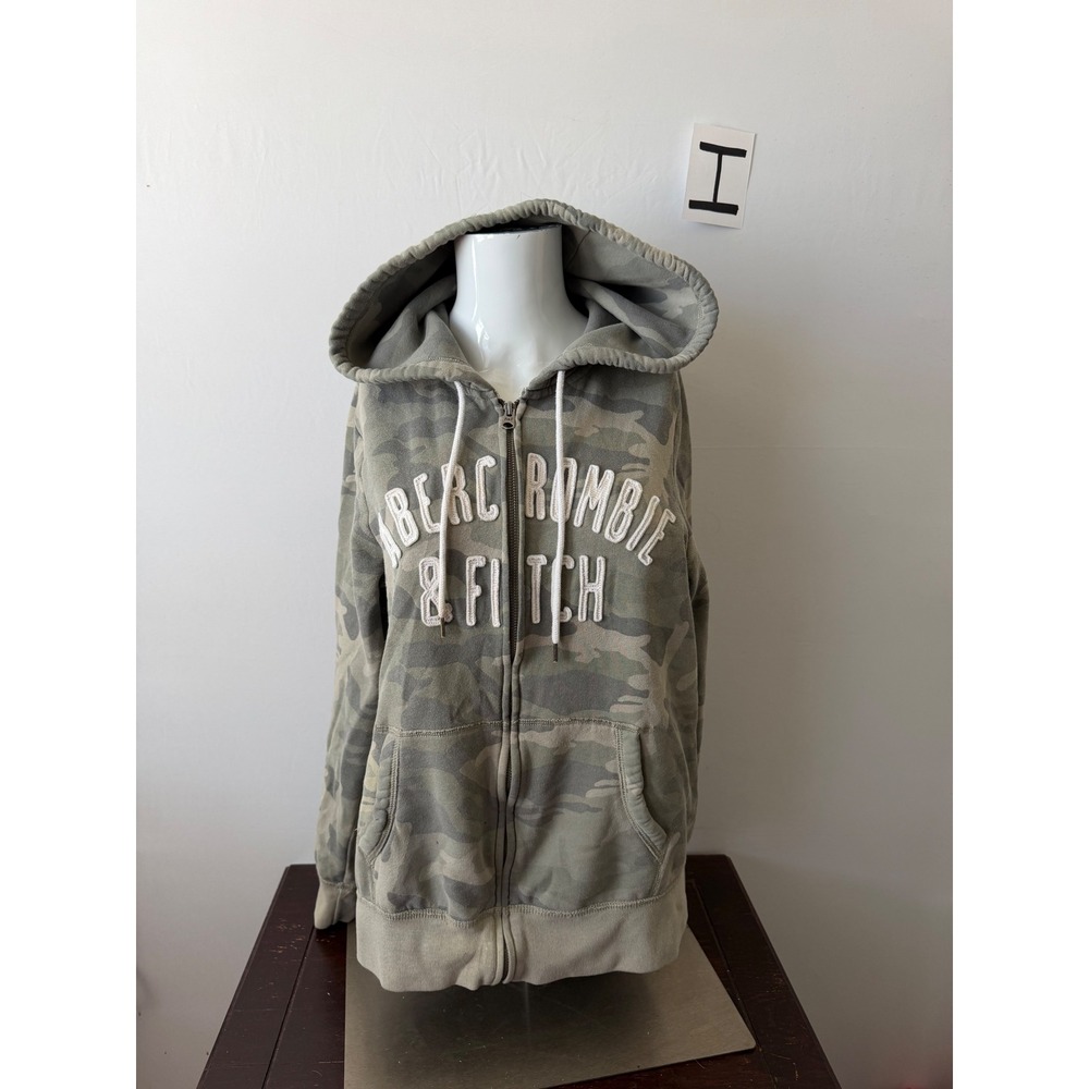 Abercrombie & Fitch Hoodie Camouflage Embroidered Logo Green Large